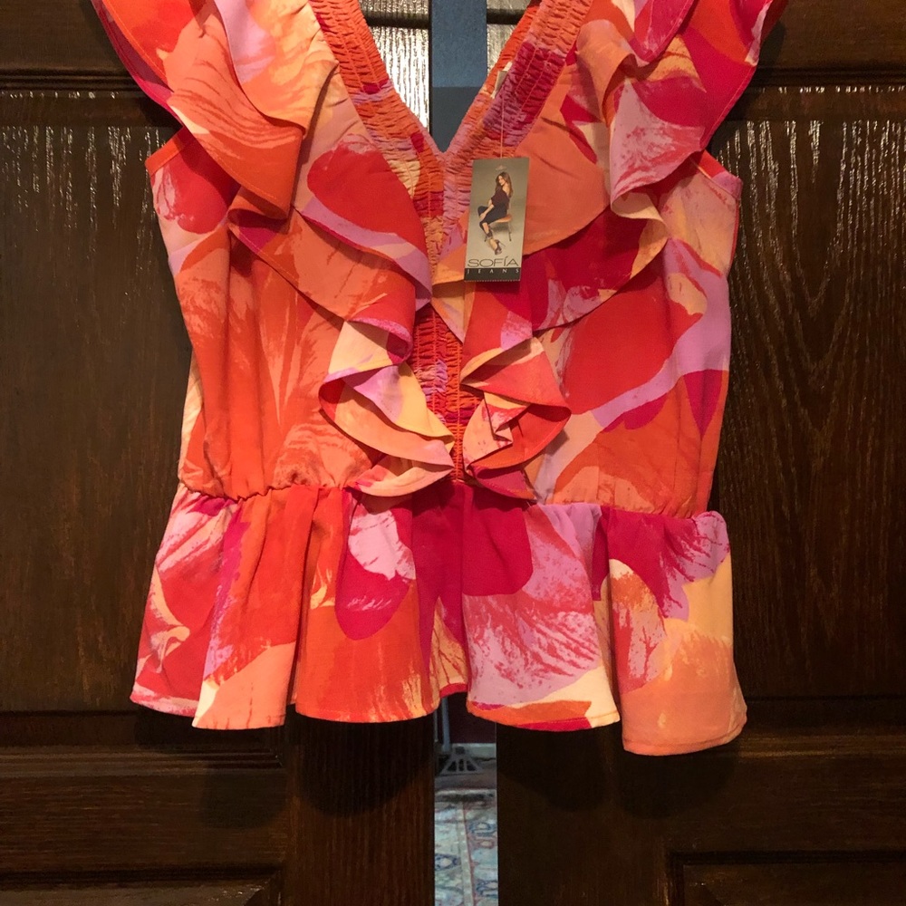 Sophia jeans ruffled blouse with gorgeous colors